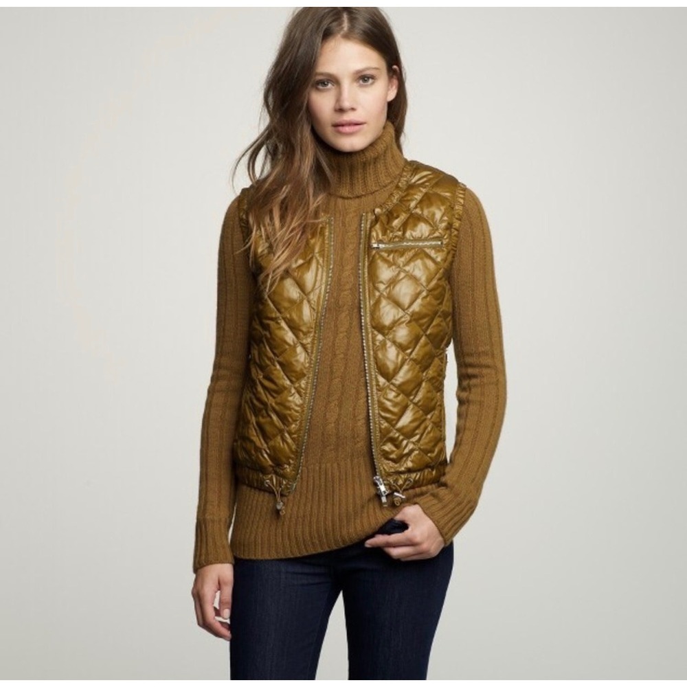 J.Crew Luminosa Down Vest Womens S Brown Green Quilted Puffer Gorpcore Layering
